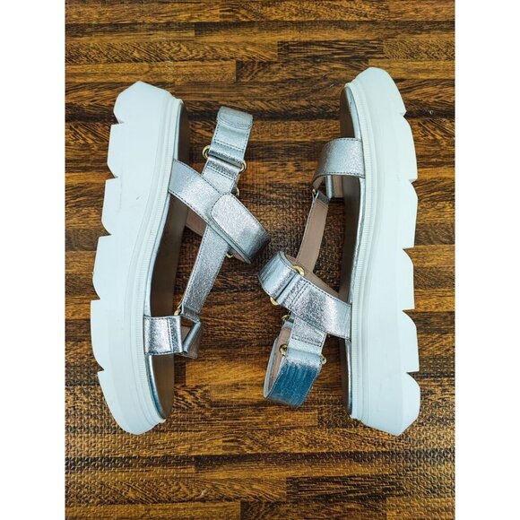 Stuart Weitzman Women’s Zoelie Silver Metallic Leather Platform Sandals Size 7 - Picture 5 of 8